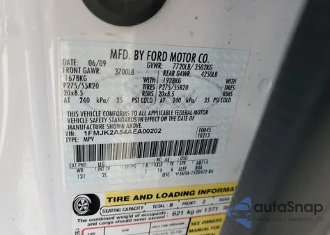 2010 Ford Expedition El Limited из США, поврежденный, VIN 1FMJK2A54AEA00202